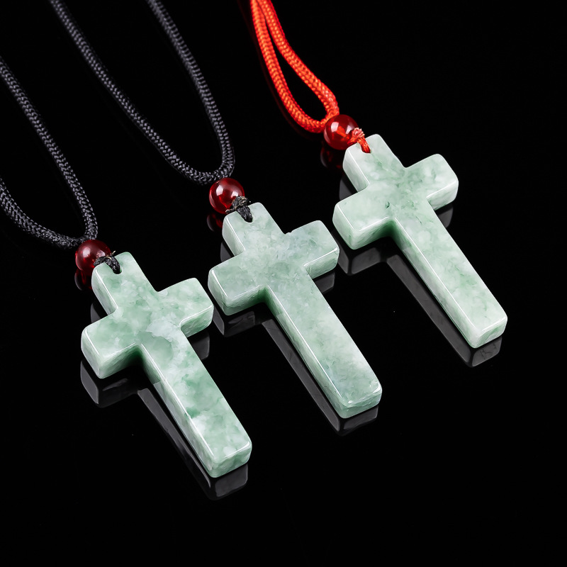 Women Fashion Necklace - 미얀마 비취 십자가 펜던트 목걸이 버마
