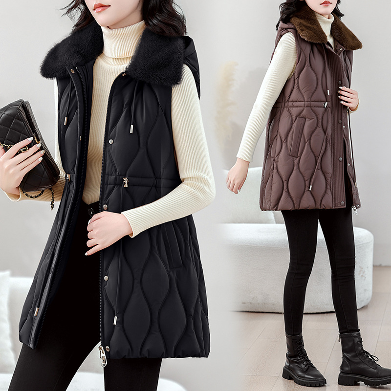 Puffer Vest Fashion Women - 여성용 미디엄 롱 푸퍼 베스트 가을