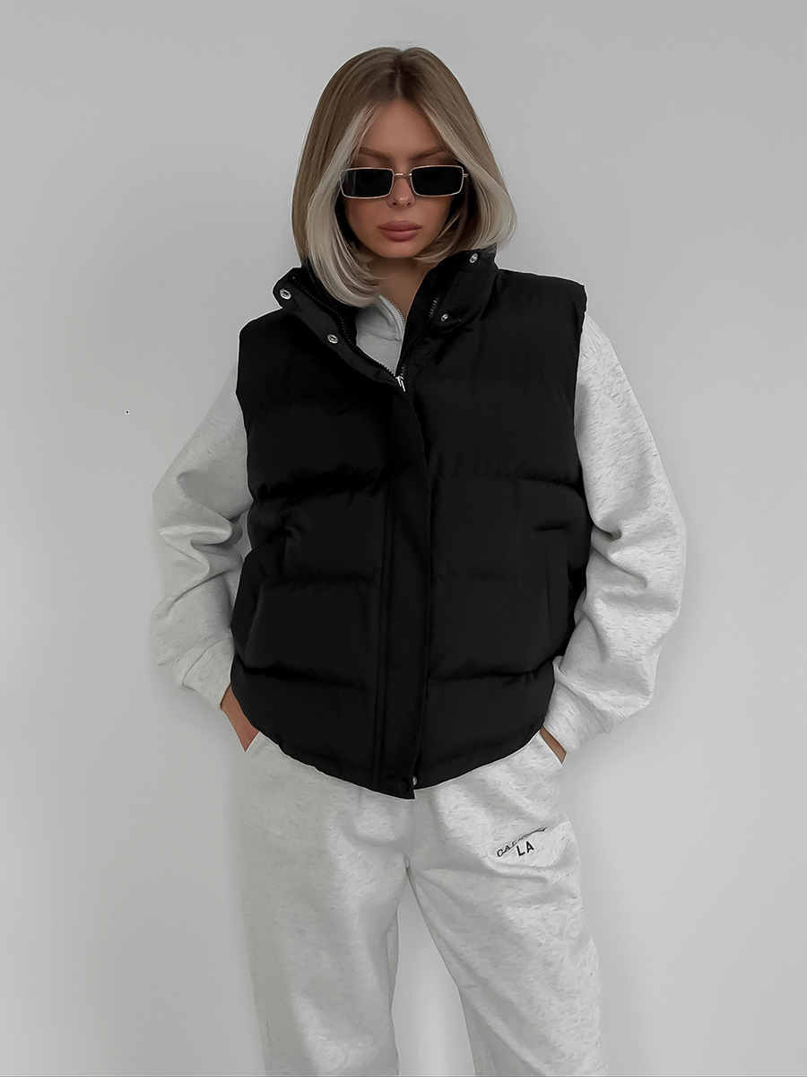 Puffer Vest Fashion Women - 여성용 가을 겨울 민소매 후드 패딩