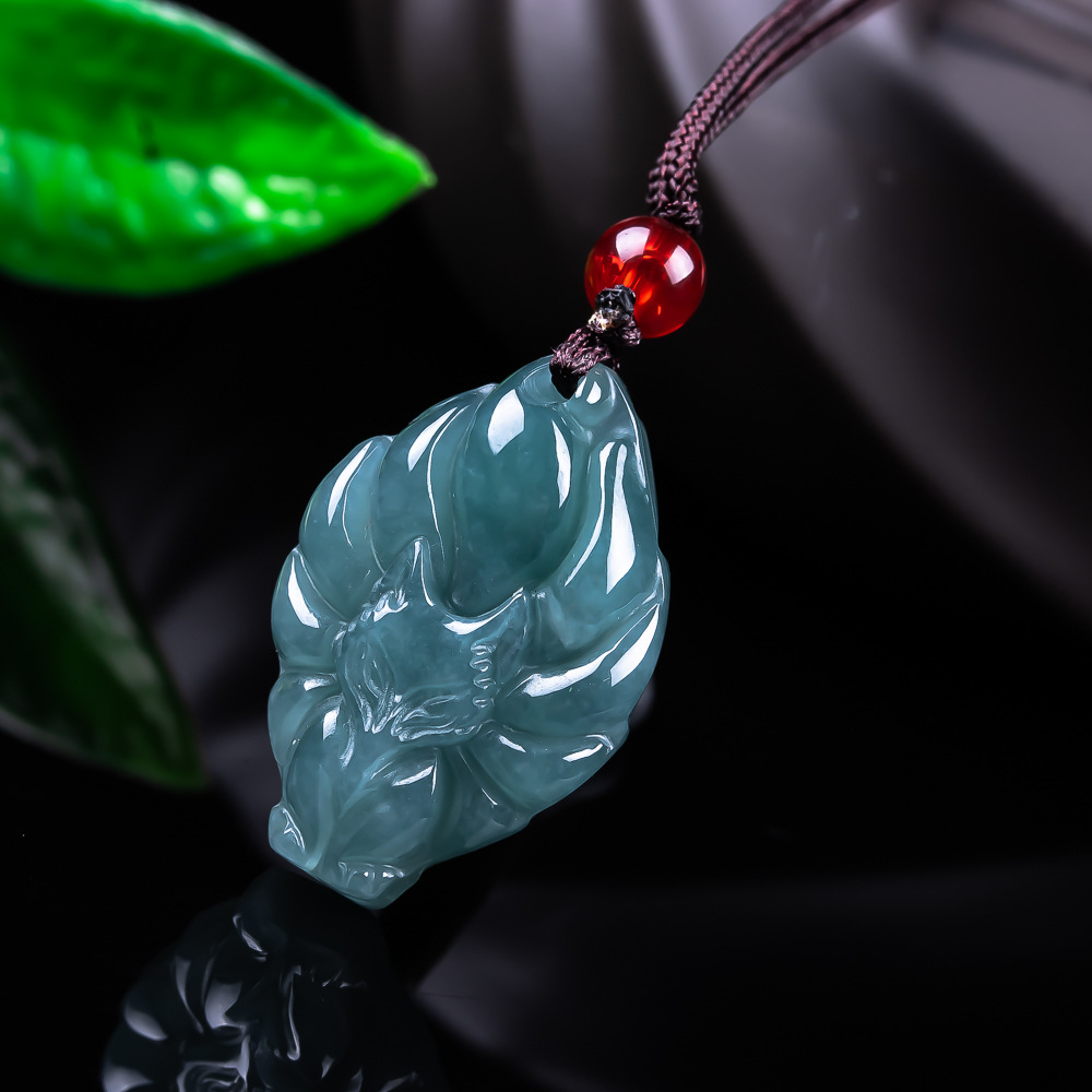 Women Fashion Necklace - 천연 버마산 경옥 여우 펜던트 목걸이