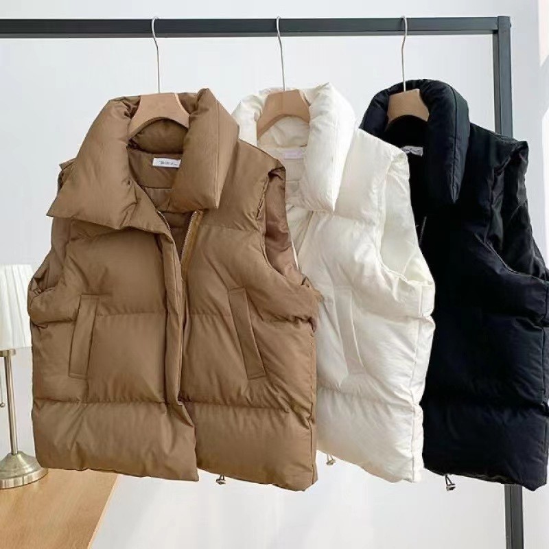 Puffer Vest Fashion Women - 여성용 소매 없는 패딩 조끼, 스탠드