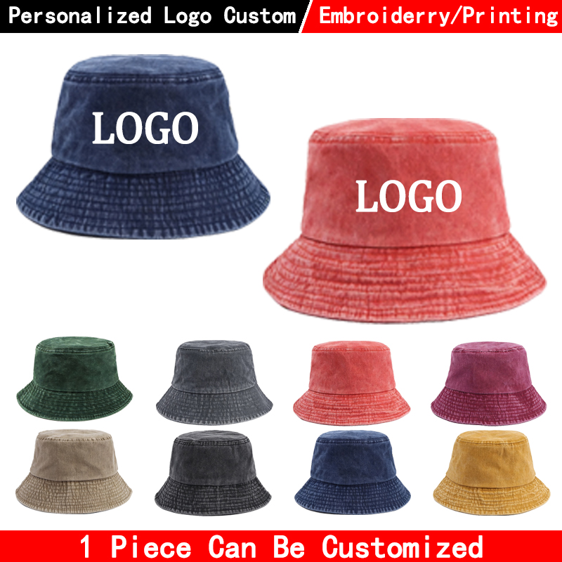 Women Fashion Hats - 맞춤 로고가 새겨진 데님 버킷 햇,