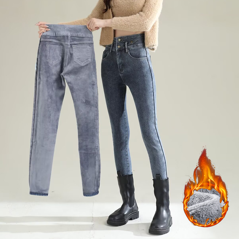 Women'S Fashion Trousers - 겨울 여성용 시크 플러시 보온 스트레이트