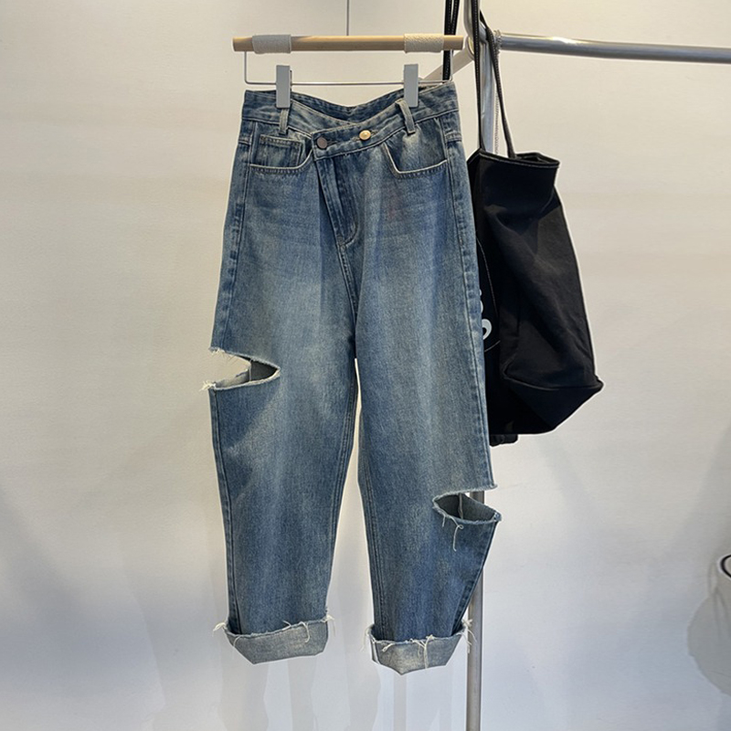 Women'S Fashion Trousers - 여름 여성 찢어진 청바지 하이 웨이스트