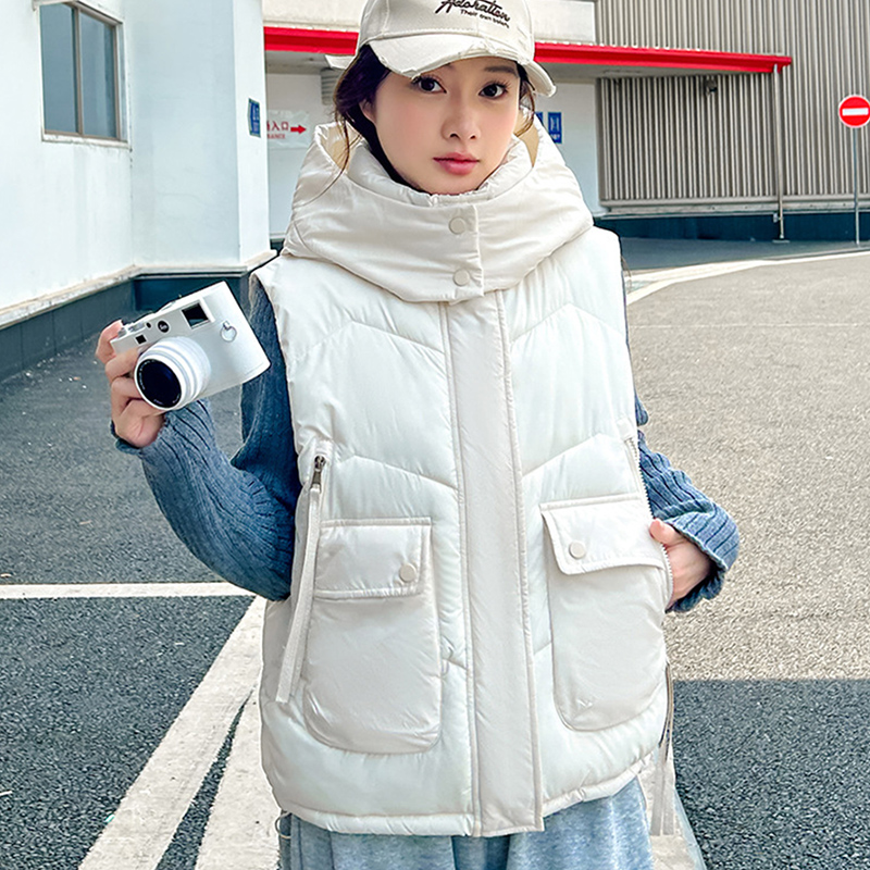 Puffer Vest Fashion Women - 2025 빅 포켓 루즈 후드 베스트