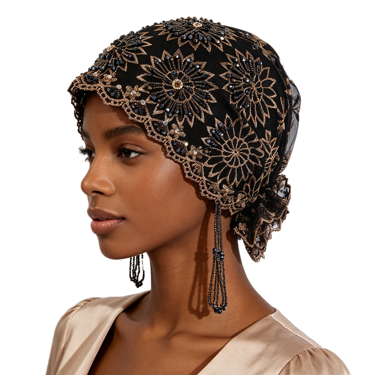 Women Fashion Hats - 아프리카 스타일의 여성용 히잡, 세련된 레이스