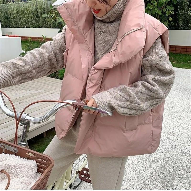 Puffer Vest Fashion Women - 여성용 따뜻한 조끼, 스탠드 칼라 패션
