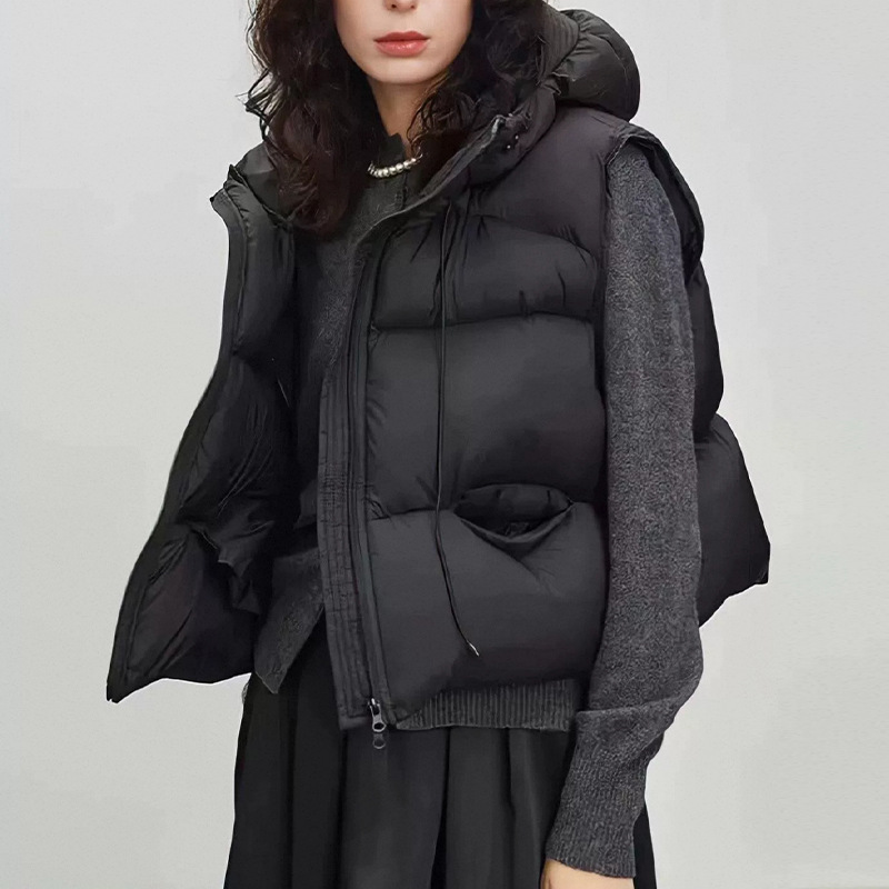 Puffer Vest Fashion Women - 여성용 화이트 덕다운 베스트 겨울 후드