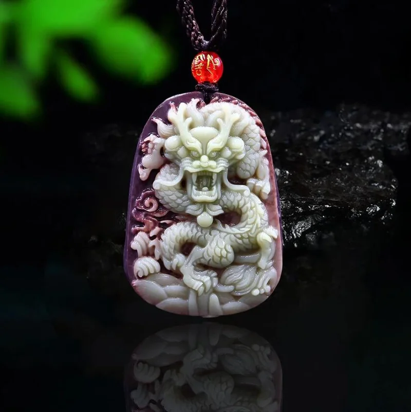 Women Fashion Necklace - 보라색 가운 옥 드래곤 펜던트 목걸이