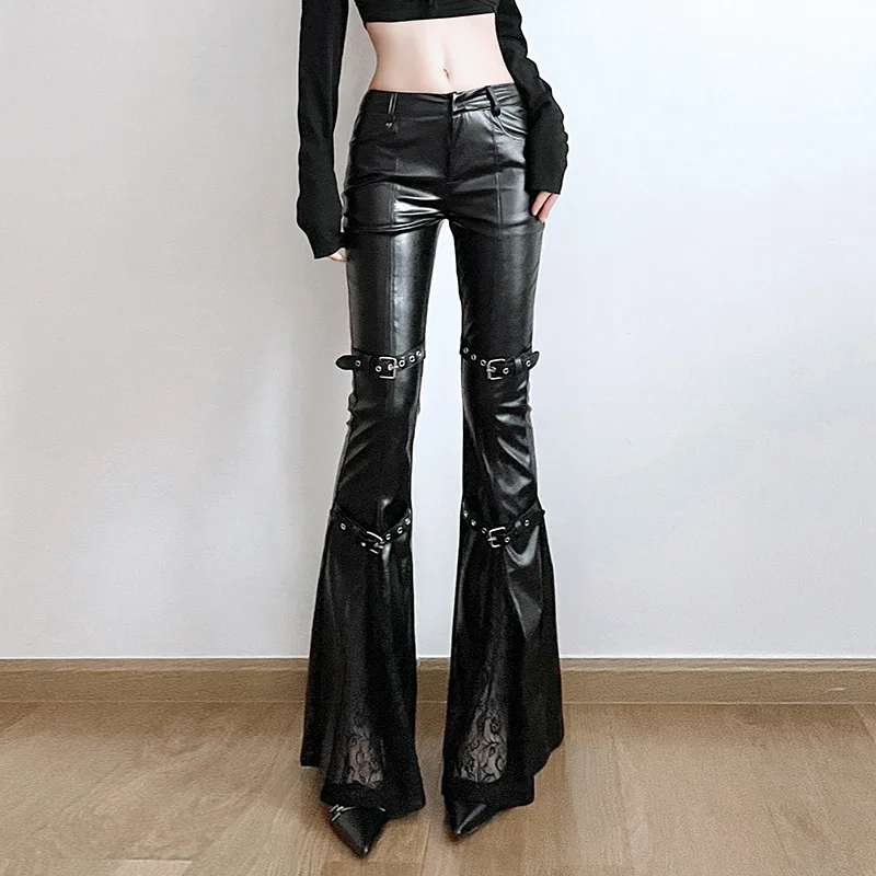 Women'S Fashion Trousers - 여성용 PU 가죽 플레어 팬츠, 고딕