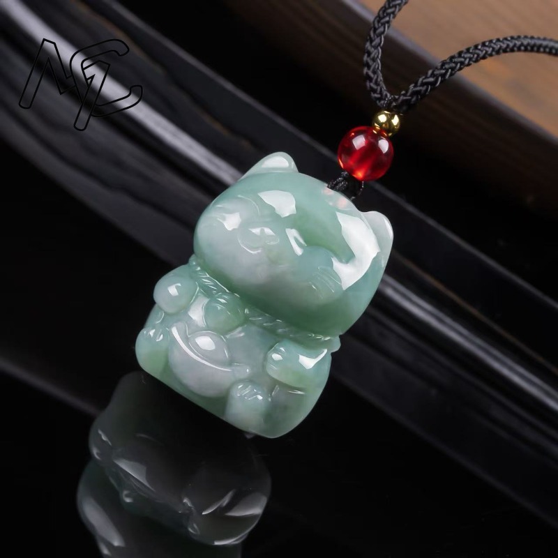 천연 에메랄드 옥 행운의 고양이 펜던트 미얀마 경옥 목 - Women Fashion Necklace 리뷰 및 가격
