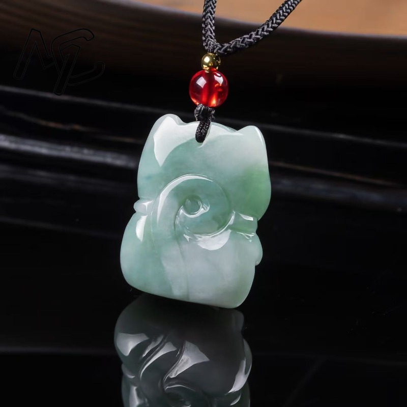 천연 에메랄드 옥 행운의 고양이 펜던트 미얀마 경옥 목 - Women Fashion Necklace 리뷰 및 가격