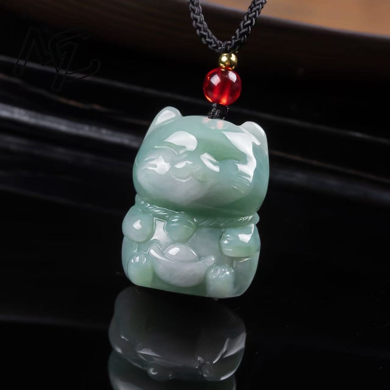 천연 에메랄드 옥 행운의 고양이 펜던트 미얀마 경옥 목 - Women Fashion Necklace 리뷰 및 가격