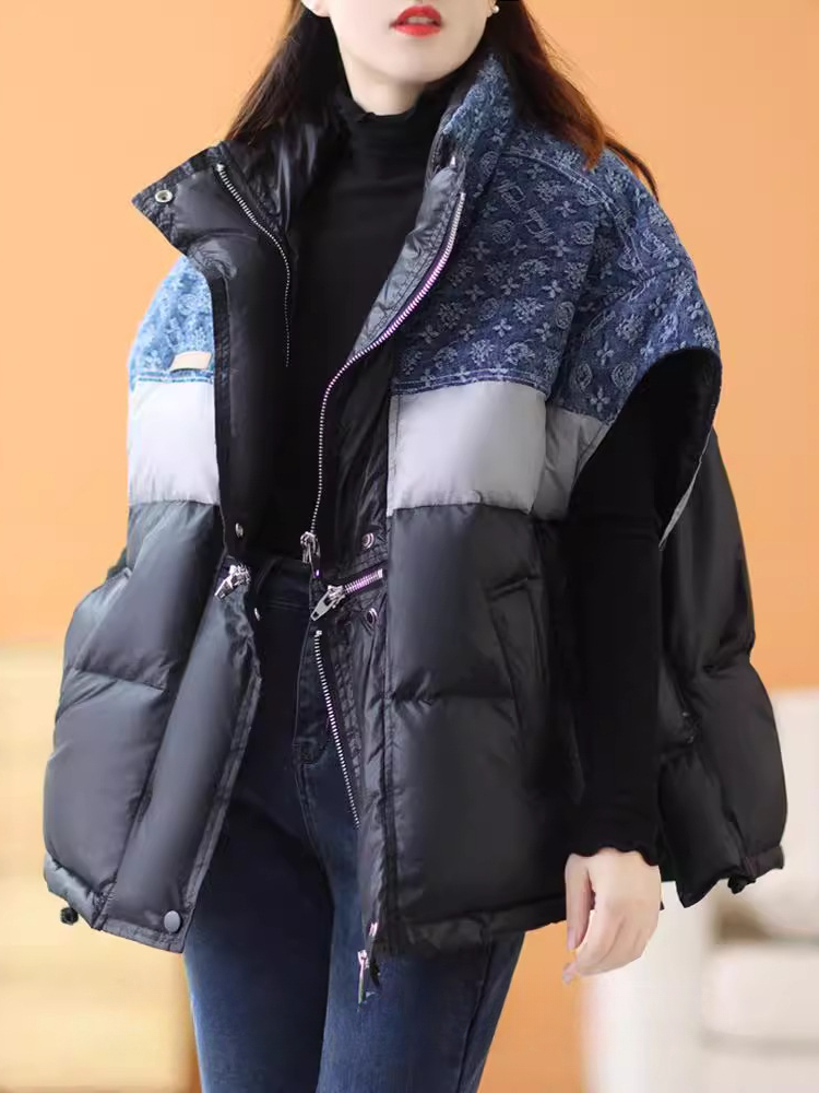 여성용 레트로 다운 재킷 조끼, 대비색 빵 재킷, 루즈 - Puffer Vest Fashion Women 리뷰 및 가격