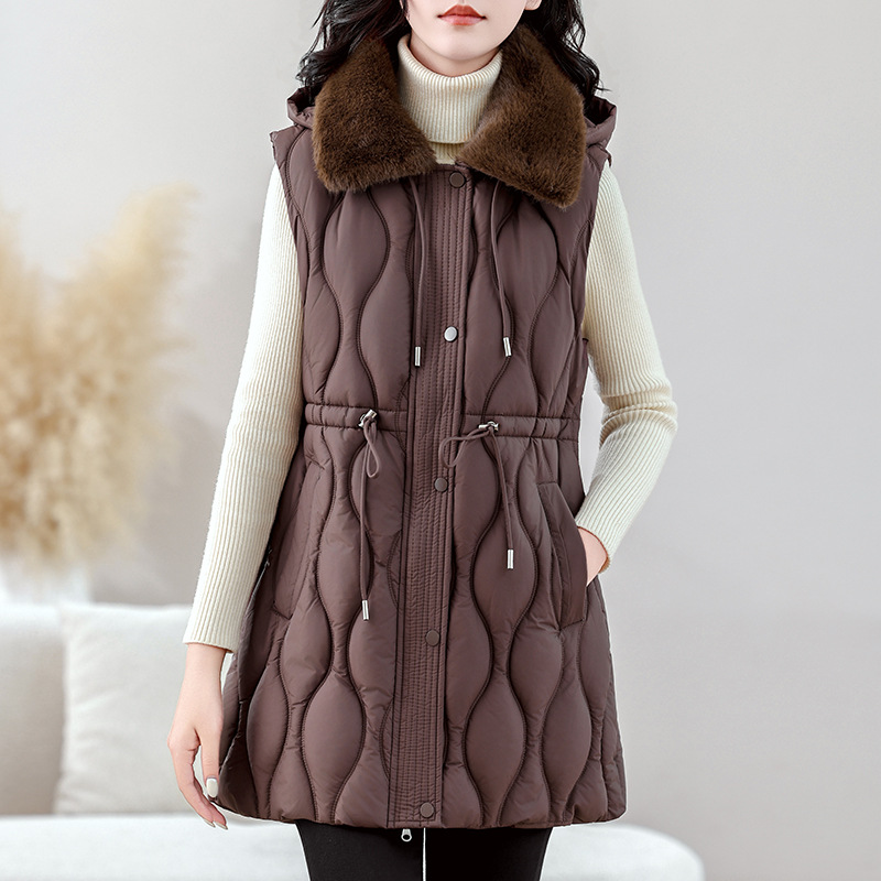여성용 미디엄 롱 푸퍼 베스트 가을 겨울 민소매 재킷  - Puffer Vest Fashion Women 리뷰 및 가격