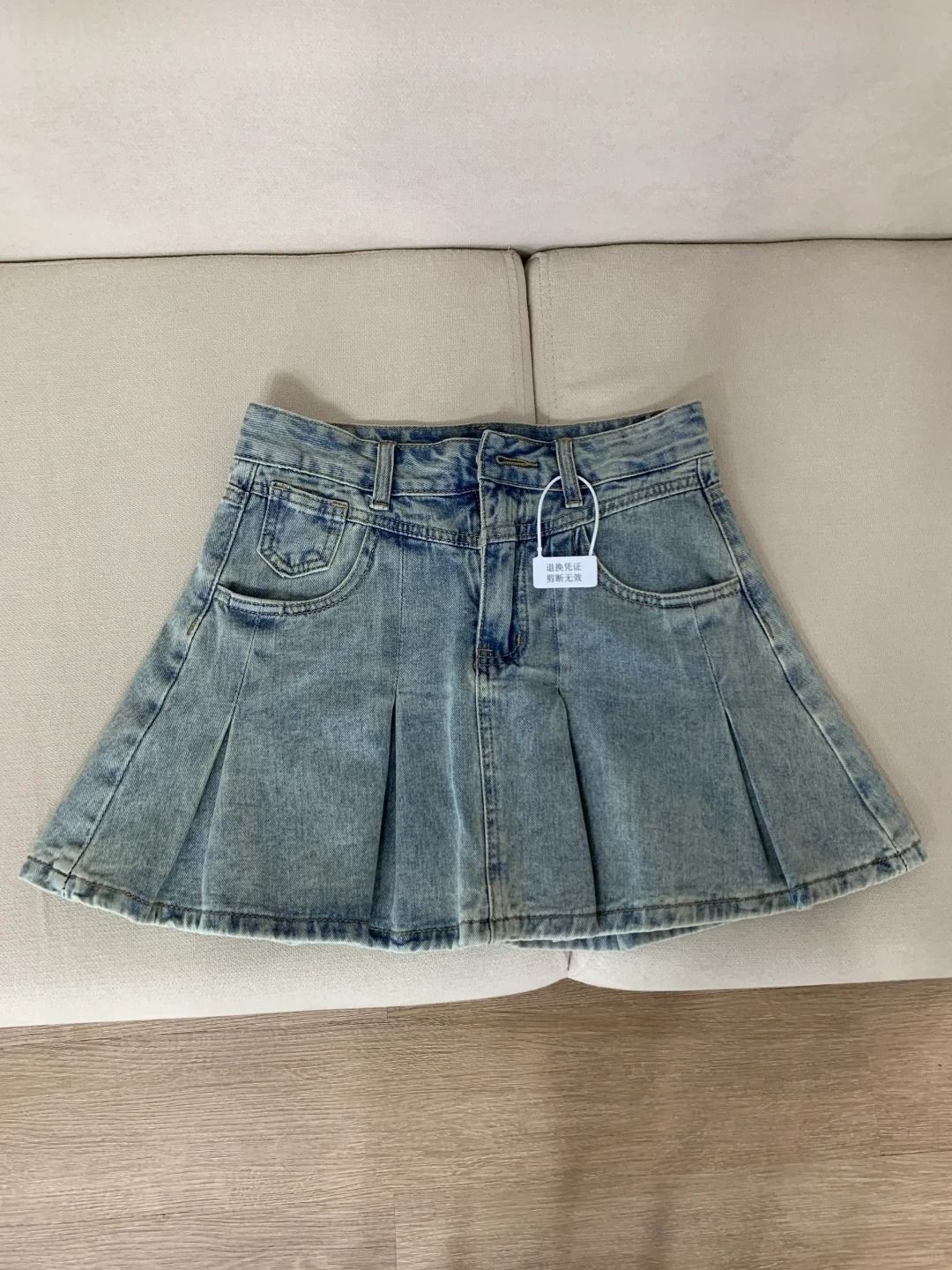 여성 하이웨이스트 데님 플리츠 스커트 빈티지 워싱 A라 - Women Fashion Jeans 리뷰 및 가격