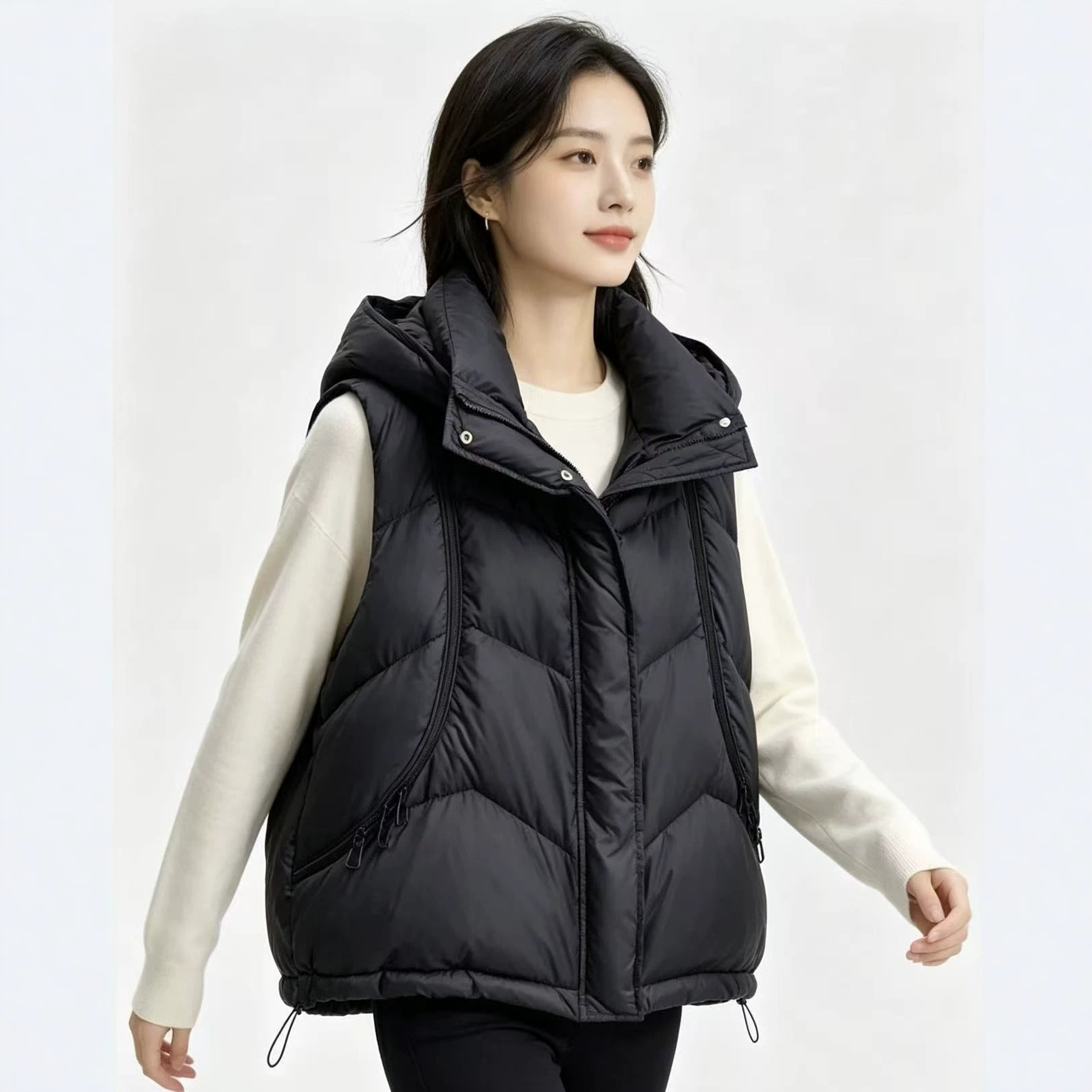 가을 겨울 여성용 다운 코튼 베스트 솔리드 지퍼 후드  - Puffer Vest Fashion Women 리뷰 및 가격