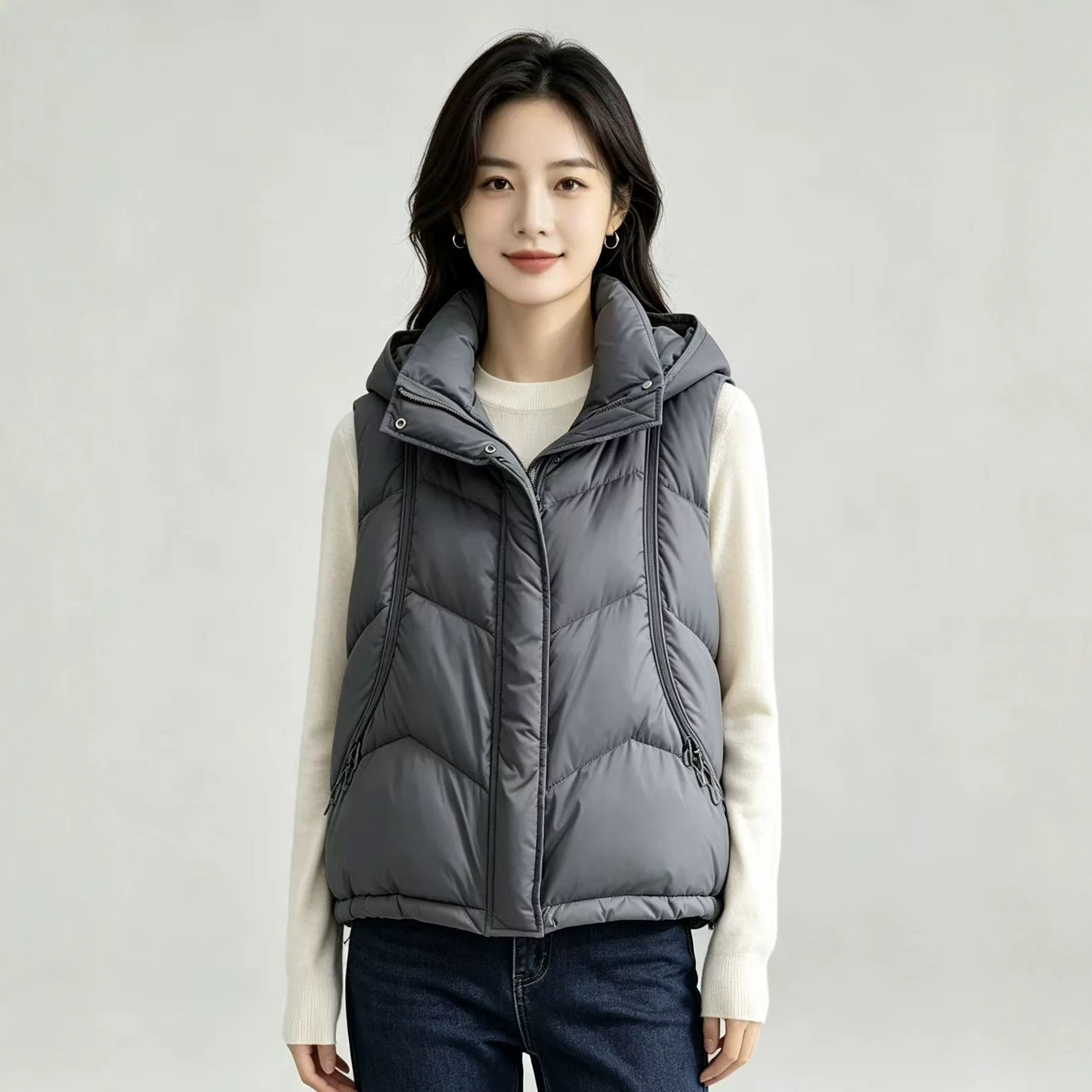 가을 겨울 여성용 다운 코튼 베스트 솔리드 지퍼 후드  - Puffer Vest Fashion Women 리뷰 및 가격
