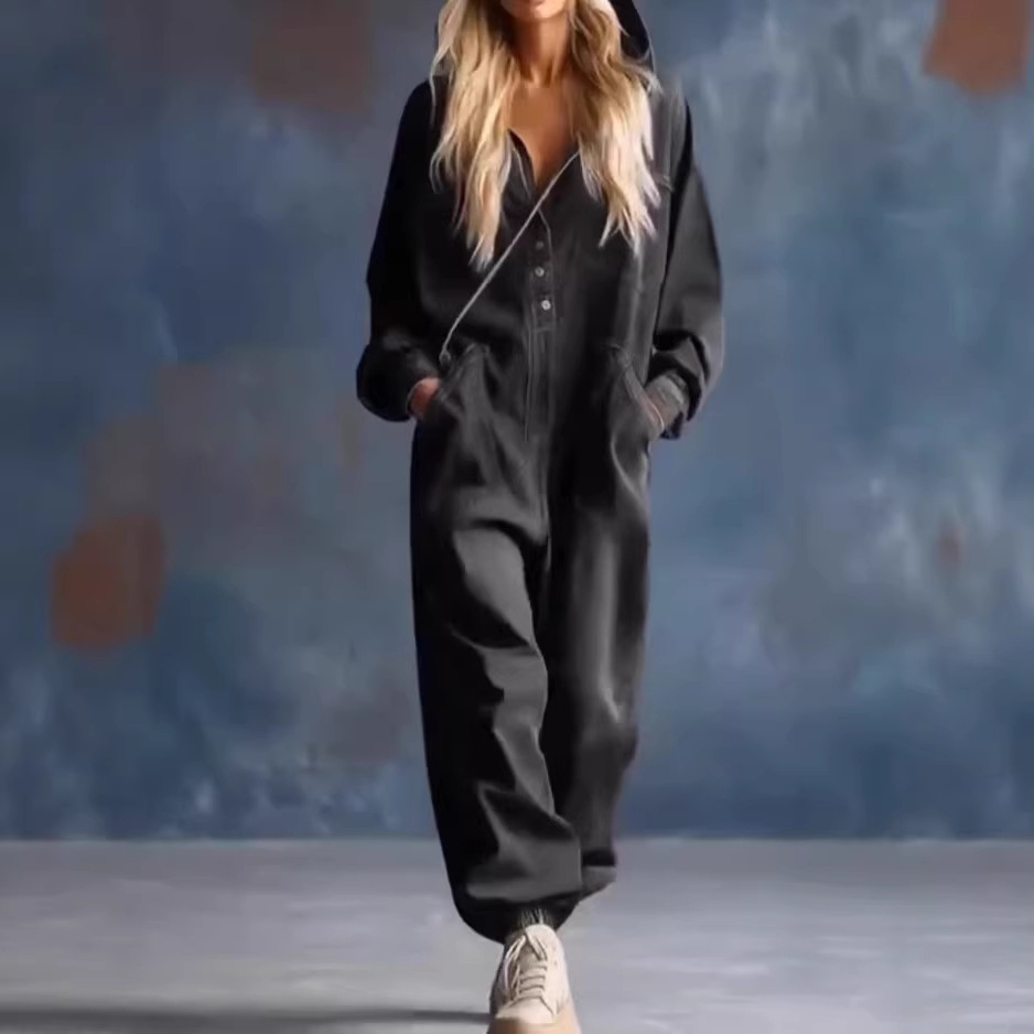 여성 점프수트 원피스 긴팔 후드 롱 팬츠 밴딩 데님 롬 - Women'S Fashion Trousers 리뷰 및 가격
