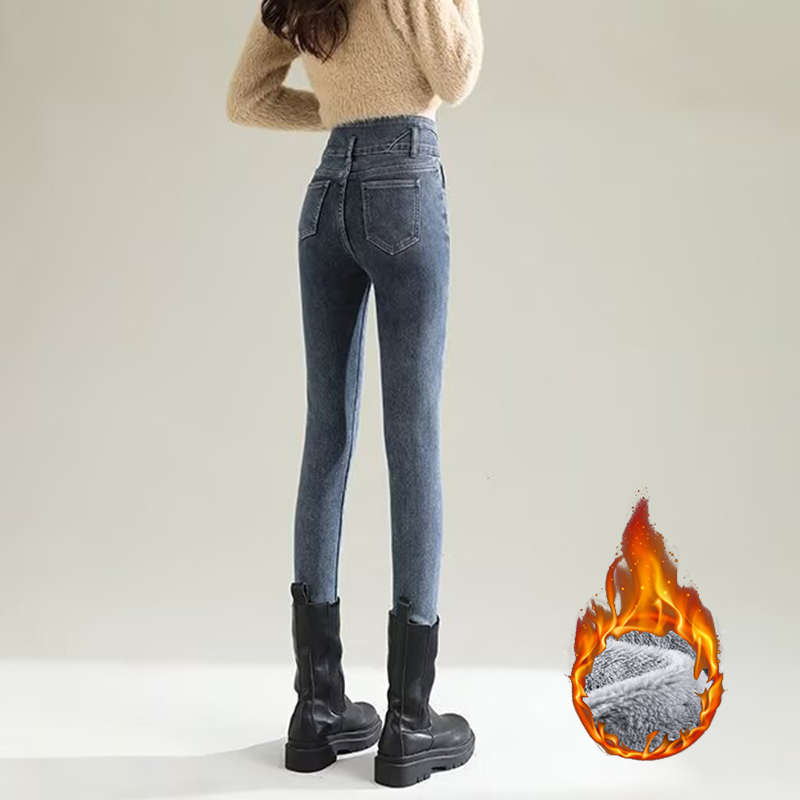 겨울 여성용 시크 플러시 보온 스트레이트 레그 청바지  - Women'S Fashion Trousers 리뷰 및 가격