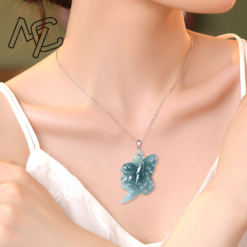 S925 실버 천연 블루 워터 제이드 나비 요정 펜던트 - Women Fashion Necklace 리뷰 및 가격