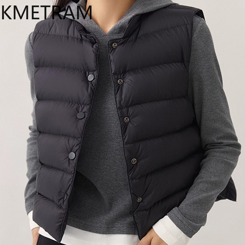 KMETRAM 여성용 화이트 구스 다운 민소매 조끼,  - Puffer Vest Fashion Women 리뷰 및 가격