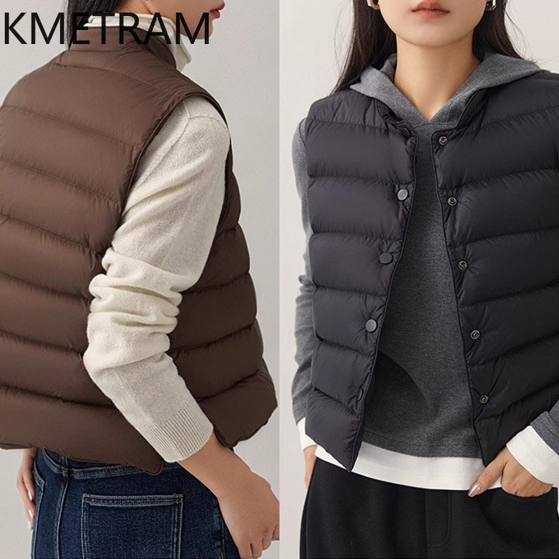 KMETRAM 여성용 화이트 구스 다운 민소매 조끼,  - Puffer Vest Fashion Women 리뷰 및 가격