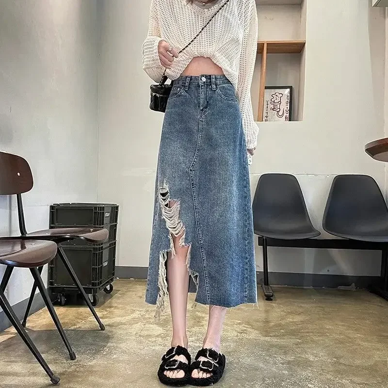 여성용 데님 스커트 하이웨이스트 슬릿 디테일 찢어진 여 - Women Fashion Jeans 리뷰 및 가격
