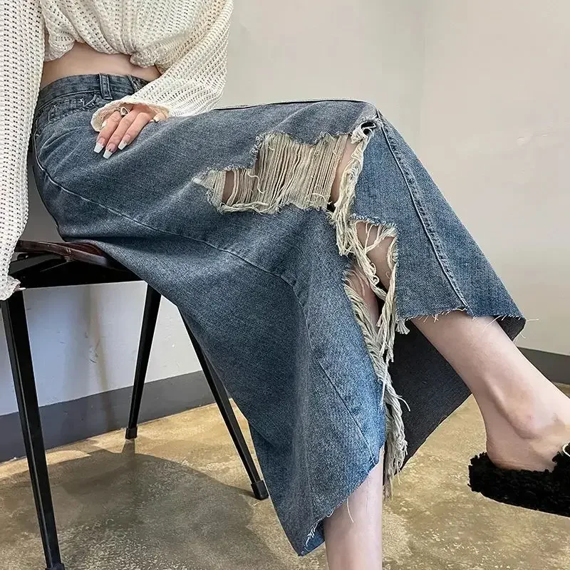 여성용 데님 스커트 하이웨이스트 슬릿 디테일 찢어진 여 - Women Fashion Jeans 리뷰 및 가격