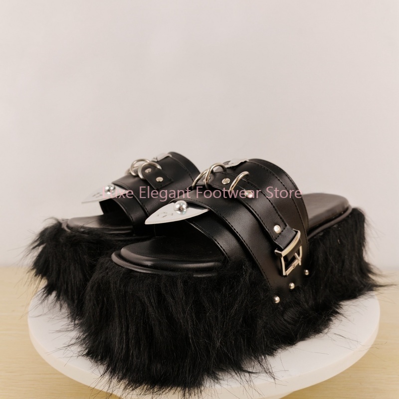 검은색 퍼 플랫폼 벨트 버클 피프토 슬리퍼 여성 키높이 - Women'S Fashion Belts 리뷰 및 가격
