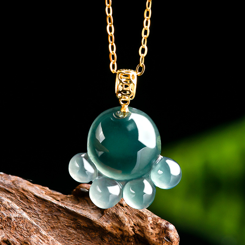 천연 진짜 에메랄드 블루 워터 제이드 고양이 발 펜던트 - Women Fashion Necklace 리뷰 및 가격