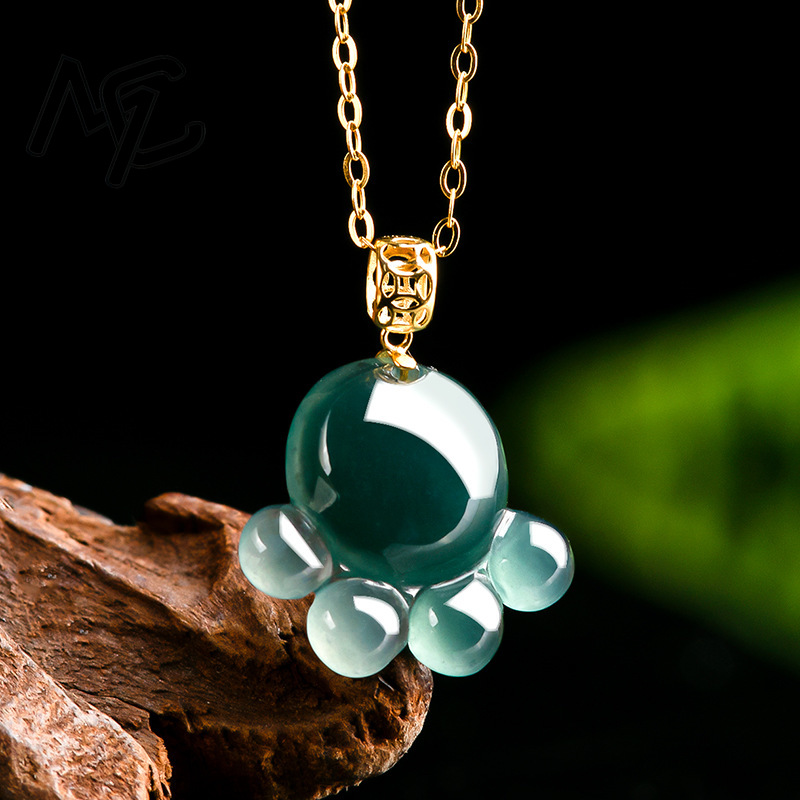 천연 진짜 에메랄드 블루 워터 제이드 고양이 발 펜던트 - Women Fashion Necklace 리뷰 및 가격