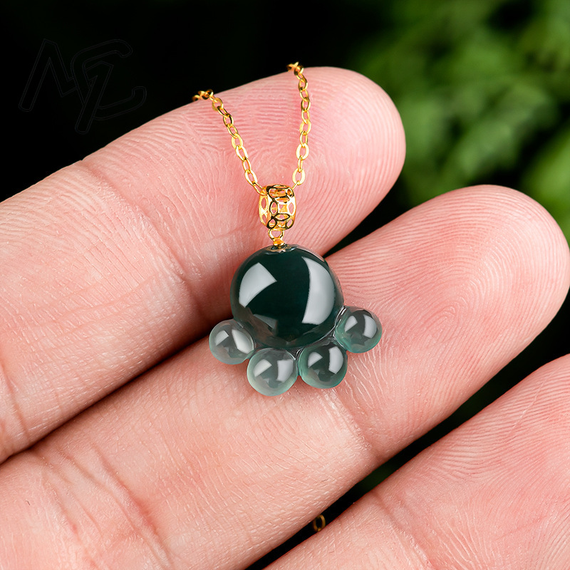 천연 진짜 에메랄드 블루 워터 제이드 고양이 발 펜던트 - Women Fashion Necklace 리뷰 및 가격