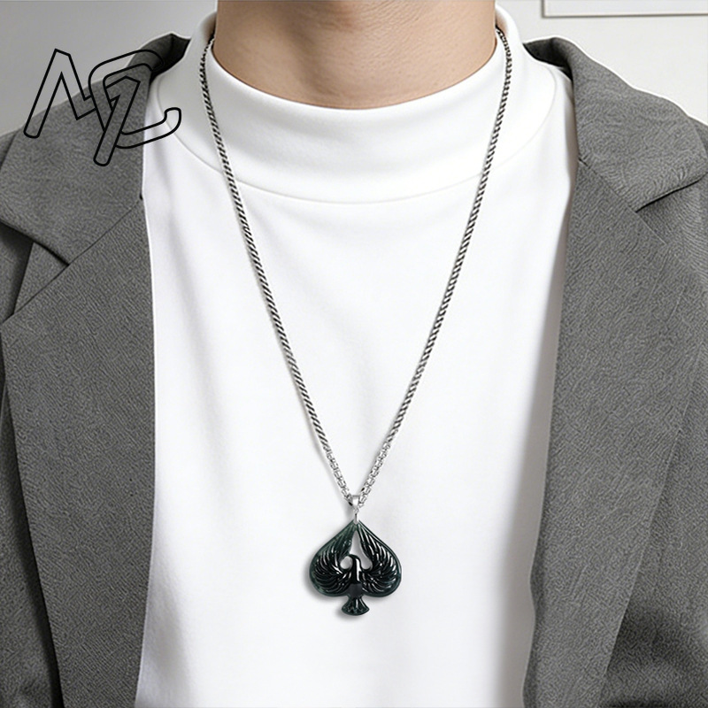 S925 실버 천연 옥 블랙 치킨 컬러 스페이드 펜던트 - Women Fashion Necklace 리뷰 및 가격