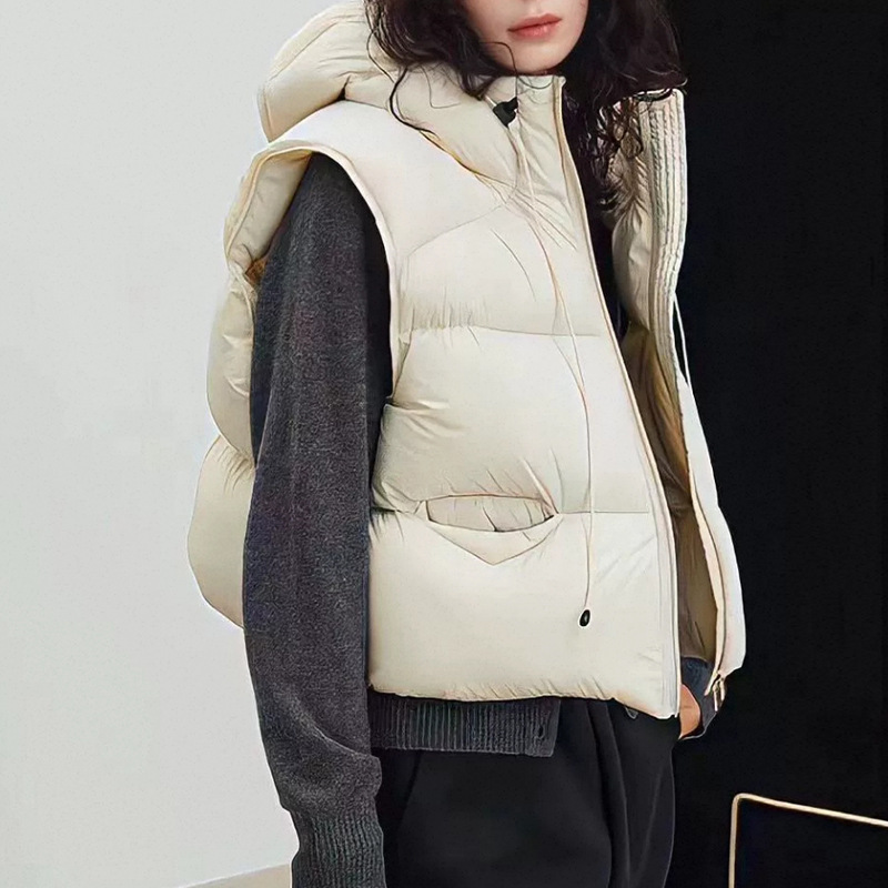 여성용 화이트 덕다운 베스트 겨울 후드 슬리브리스 패딩 - Puffer Vest Fashion Women 리뷰 및 가격